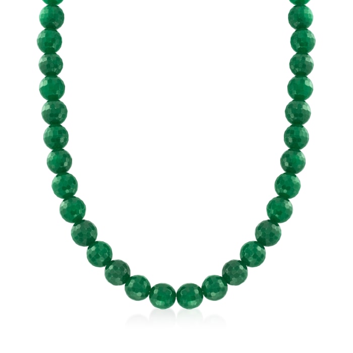 12mm Green Quartz Bead Necklace with Sterling Silver