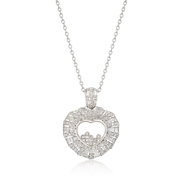 C. 1990 Vintage 3.00 ct. t.w. Floating Diamond Heart Pendant Necklace in 18kt White Gold