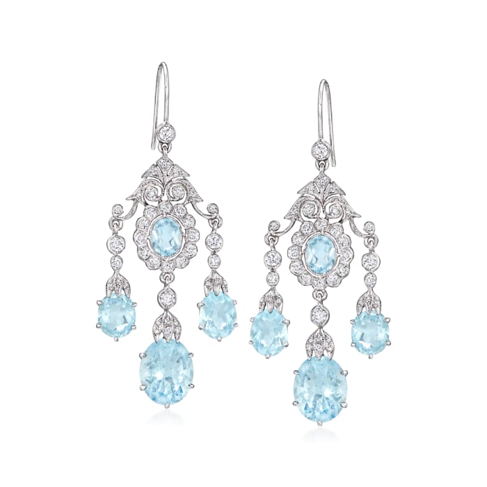 C. 1990 Vintage 12.50 ct. t.w. Aquamarine and 1.50 ct. t.w. Diamond Chandelier Earrings in 18kt White Gold
