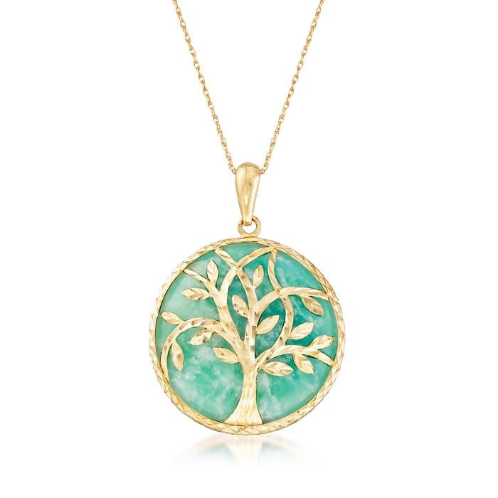 Amazonite Tree of Life Pendant Necklace in 14kt Yellow Gold