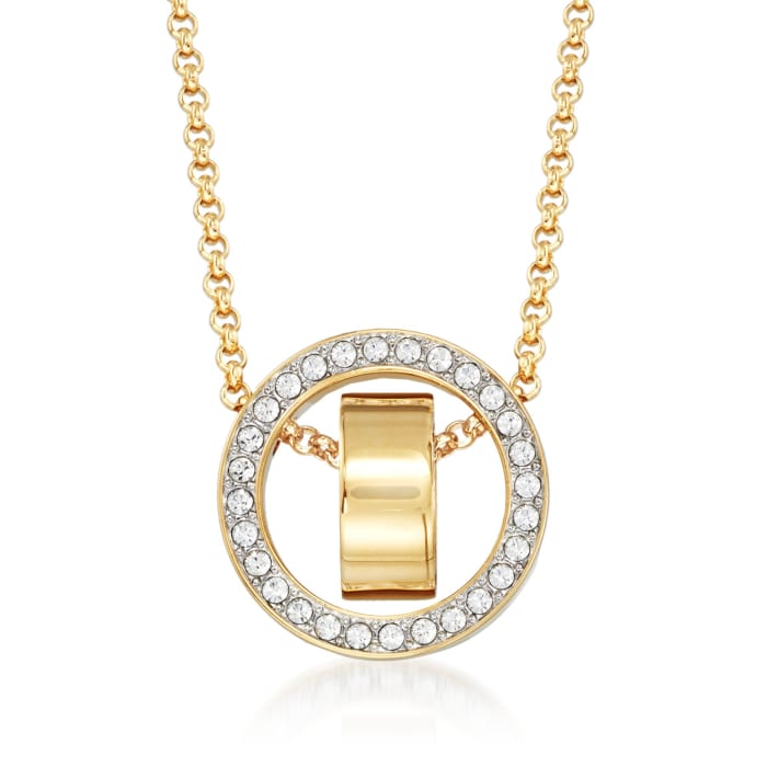 Swarovski Crystal &quot;Hollow&quot; Pave Crystal Open Circle Necklace in Gold Plate