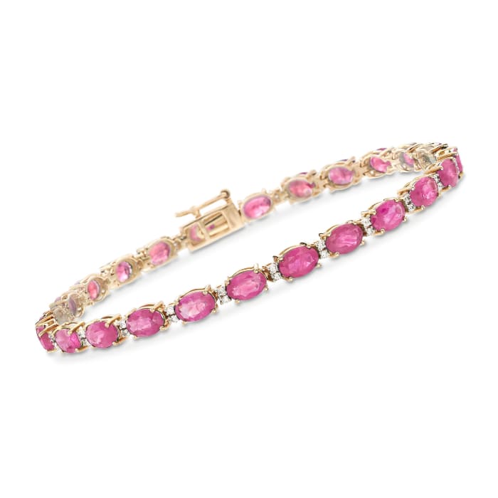 12.00 ct. t.w. Ruby and .29 ct. t.w. Diamond Bracelet in 14kt Yellow Gold