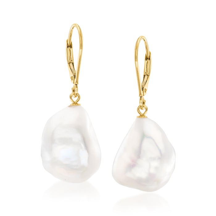 13-14mm Cultured Baroque Pearl Drop Earrings in 14kt Yellow Gold
