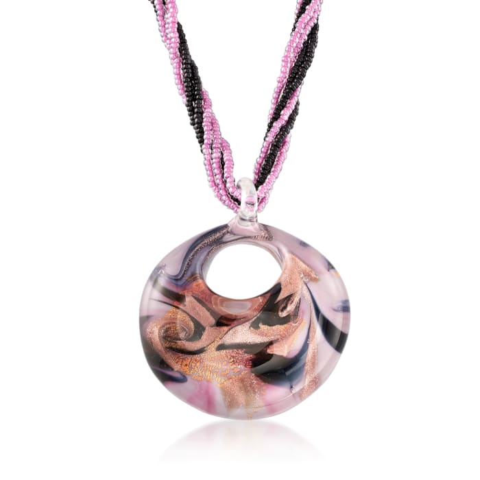 Italian Multicolored Murano Bead Pendant Necklace in 18kt Gold Over Sterling