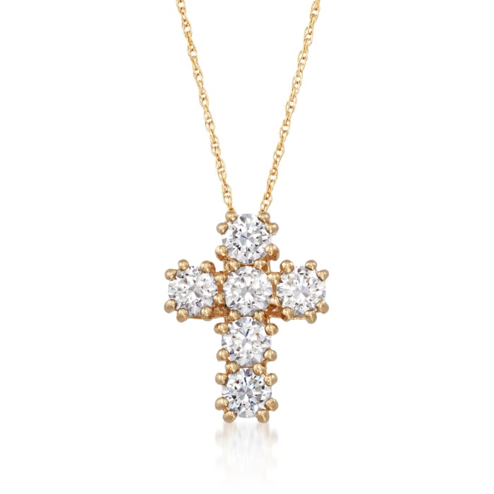 1.50 ct. t.w. CZ Cross Pendant Necklace in 14kt Yellow Gold