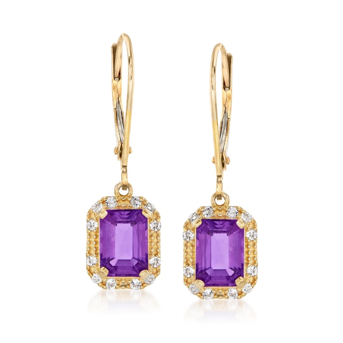 1.80 ct. t.w. Amethyst and .20 ct. t.w. White Topaz Drop Earrings in 14kt Yellow Gold
