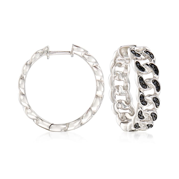 .20 ct. t.w. Black Spinel Link Hoop Earrings in Sterling Silver
