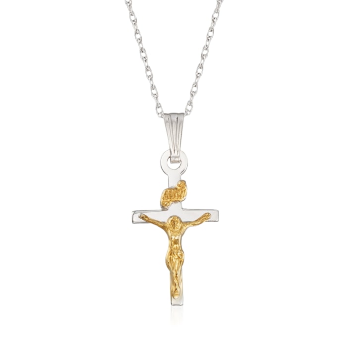 Child's 14kt Two-Tone Gold Crucifix Pendant Necklace