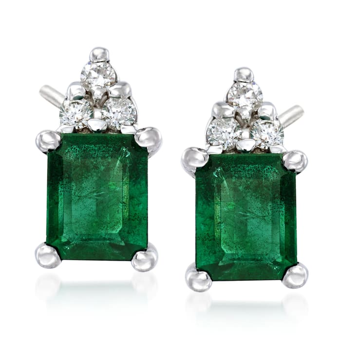 .90 ct. t.w. Emerald Earrings with Diamond Accents in 14kt White Gold