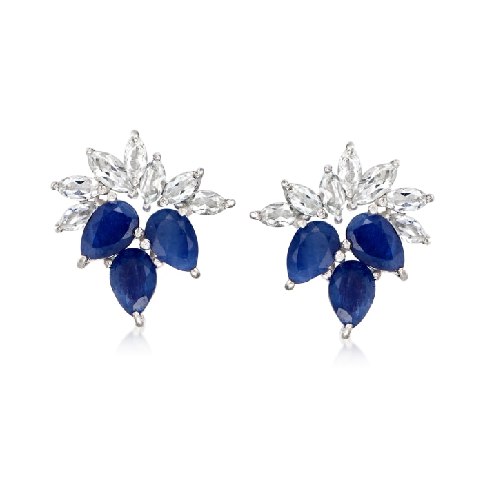 3.50 ct. t.w. Sapphire and 1.50 ct. t.w. White Topaz Earrings in ...