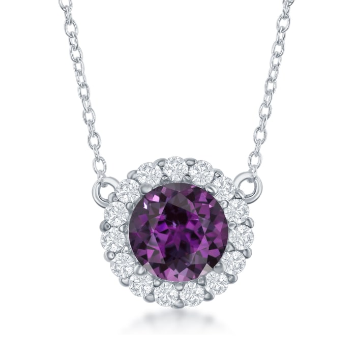 1.80 Carat Amethyst and .40 ct. t.w. White Topaz Halo Necklace in Sterling Silver