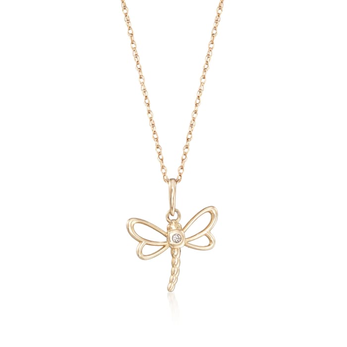 Child's 14kt Yellow Gold Open Dragonfly Pendant Necklace with CZ Accent