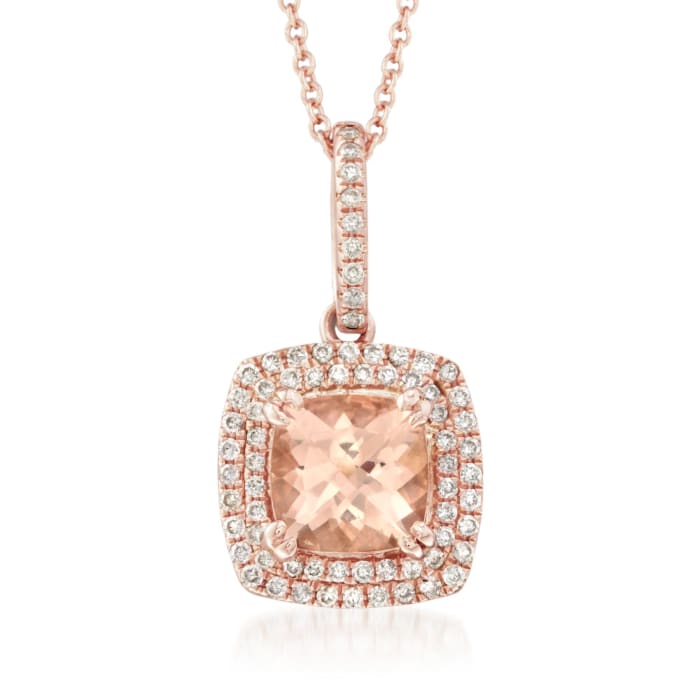 1.40 Carat Morganite and .30 ct. t.w. Diamond Pendant Necklace in 14kt Rose Gold