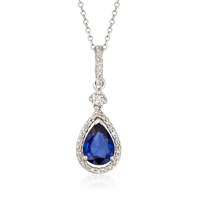 1.30 Carat Sapphire and .18 ct. t.w. Diamond Pendant Necklace in 14kt White Gold