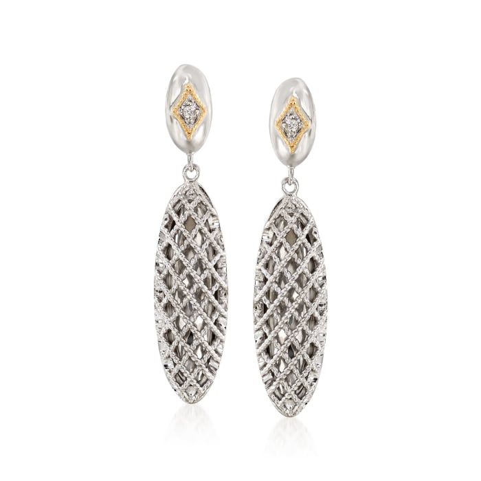 Andrea Candela &quot;Rioja&quot; Sterling Silver and 18kt Yellow Gold Oval Drop Earrings with Diamonds Accents