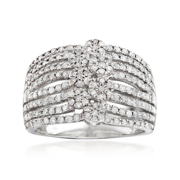 1.00 ct. t.w. Diamond Multi-Row Flower Ring in Sterling Silver