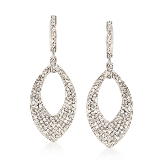 1.00 ct. t.w. Diamond Marquise Hoop Drop Earrings in 14kt White Gold