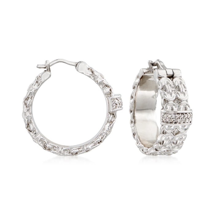 .10 ct. t.w. Diamond Double-Row Byzantine Hoop Earrings in Sterling Silver