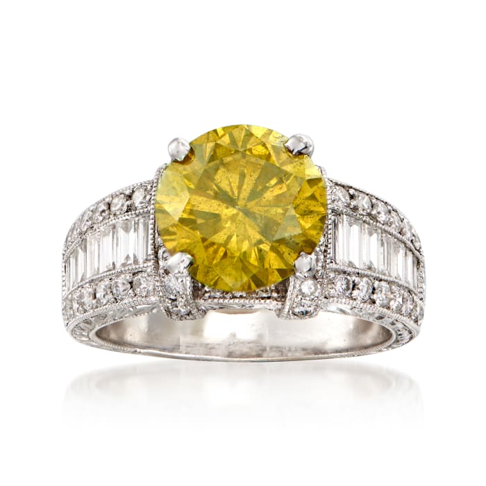 C. 2000 Vintage 4.38 ct. t.w. Certified Yellow and White Diamond Ring in 18kt White Gold