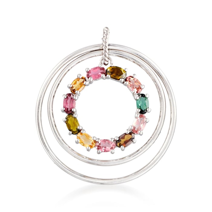 2.60 ct. t.w. Multicolored Tourmaline Circle Pendant in Sterling Silver