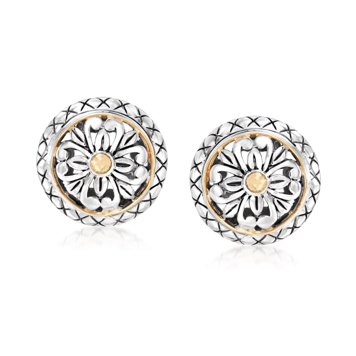 Sterling Silver and 18kt Yellow Gold Floral Earrings | Ross-Simons