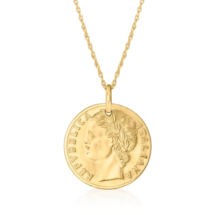 Italian 14kt Yellow Gold Reversible Replica 100-Lira Coin Pendant Necklace in 14kt Yellow Gold | Ross-Simons