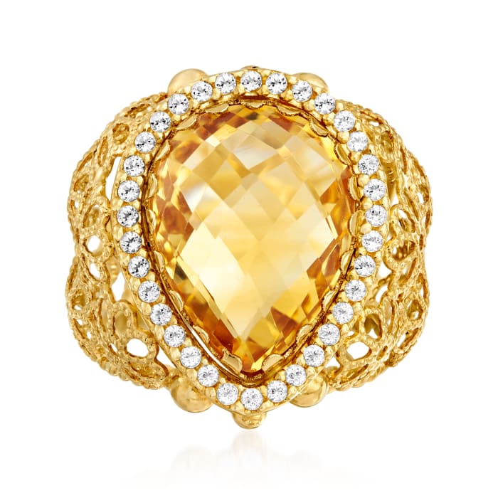 C. 1990 Vintage 7.00 Carat Citrine and .40 ct. t.w. White Topaz Floral Ring