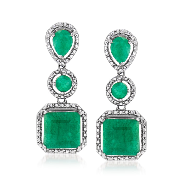 7.30 ct. t.w. Emerald Drop Earrings in Sterling Silver | Ross-Simons