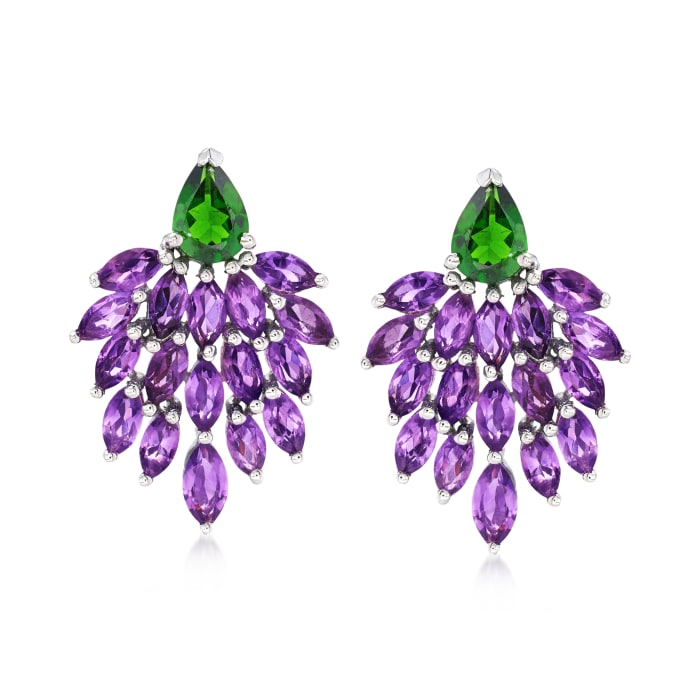 4.60 ct. t.w. Amethyst and 1.20 ct. t.w. Chrome Diopside Drop Earrings in Sterling Silver