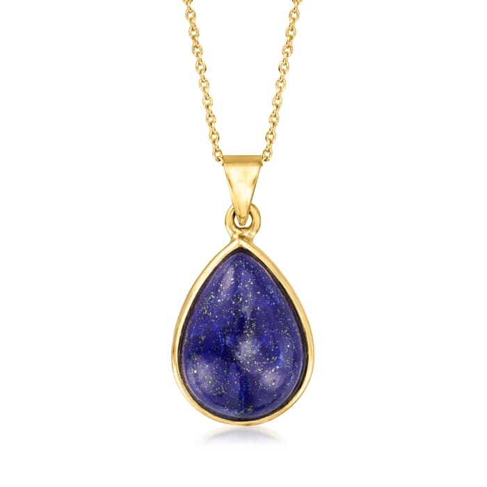 Pear-Shaped Lapis Cabochon Pendant Necklace in 18kt Gold Over Sterling