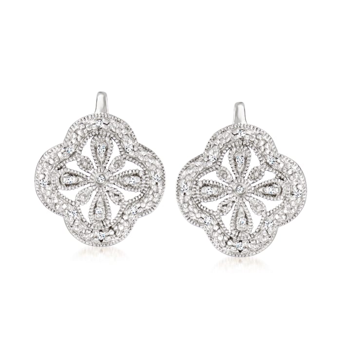 Openwork Clover Drop Earrings with Diamond Accents in Sterling Silver