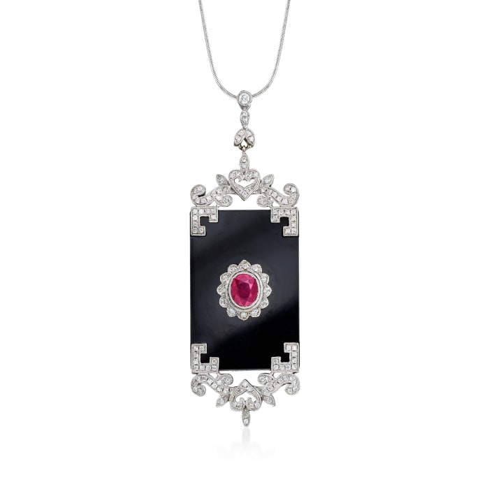 Black Onyx Pendant with Ruby and Diamonds in 18kt White Gold