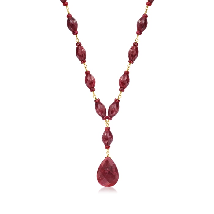 175.00 ct. t.w. Ruby Drop Necklace in 18kt Yellow Gold Over Sterling Silver