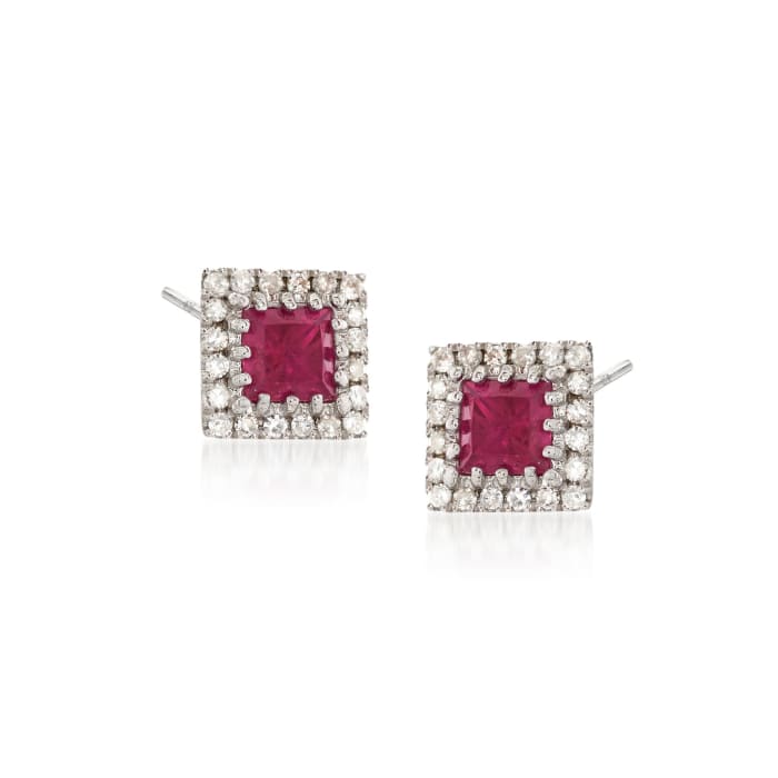 .50 ct. t.w. Ruby and .14 ct. t.w. Diamond Square Earrings in 14kt White Gold