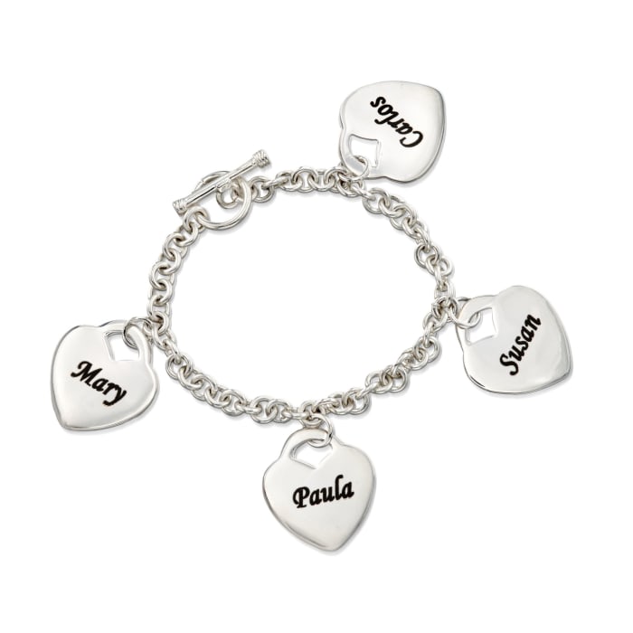 Sterling Silver Personalized Four-Heart Charm Bracelet