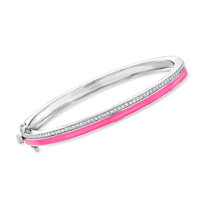 .60 ct. t.w. Diamond and Pink Enamel Bangle Bracelet in Sterling Silver