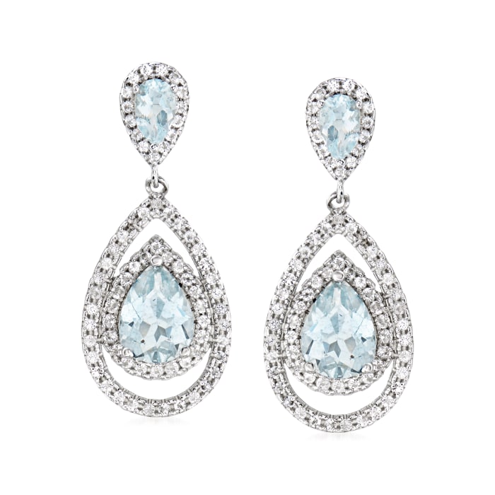 2.60 ct. t.w. Aquamarine and 1.40 ct. t.w. White Topaz Pear-Shaped Drop Earrings in Sterling Silver