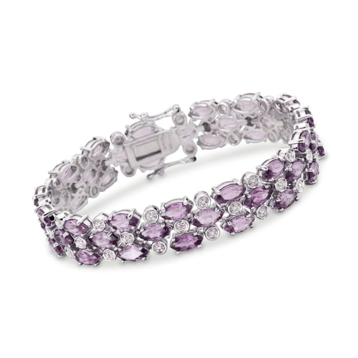 17.50 ct. t.w. Amethyst Bracelet with Diamond Accents in Sterling Silver