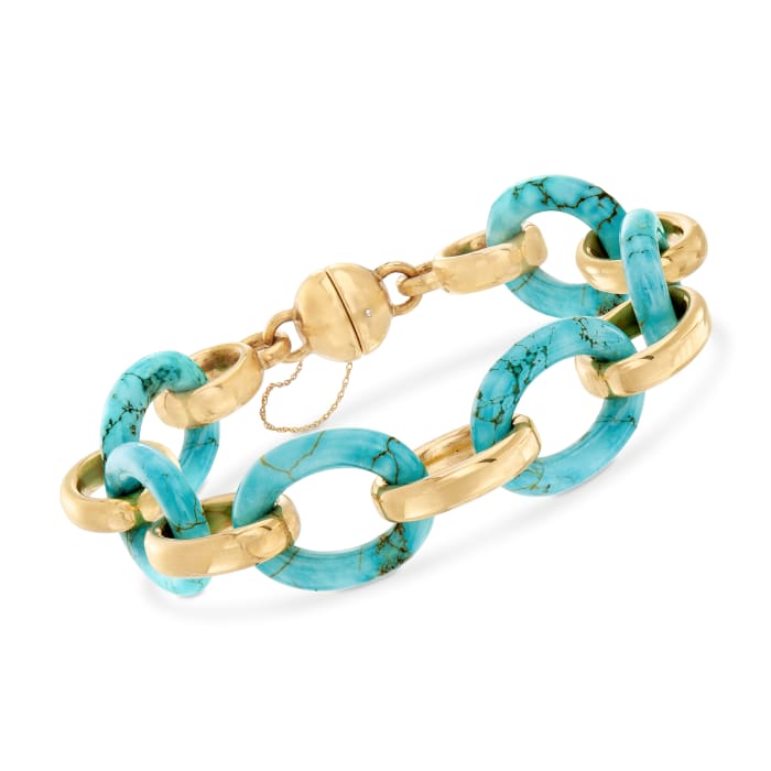 Andiamo Howlite Interlocking Bracelet in 14kt Yellow Gold with Magnetic Clasp