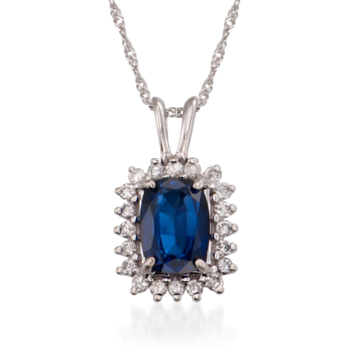 1.15 Carat Sapphire and .15 ct. t.w. Diamond Pendant Necklace in 14kt White Gold