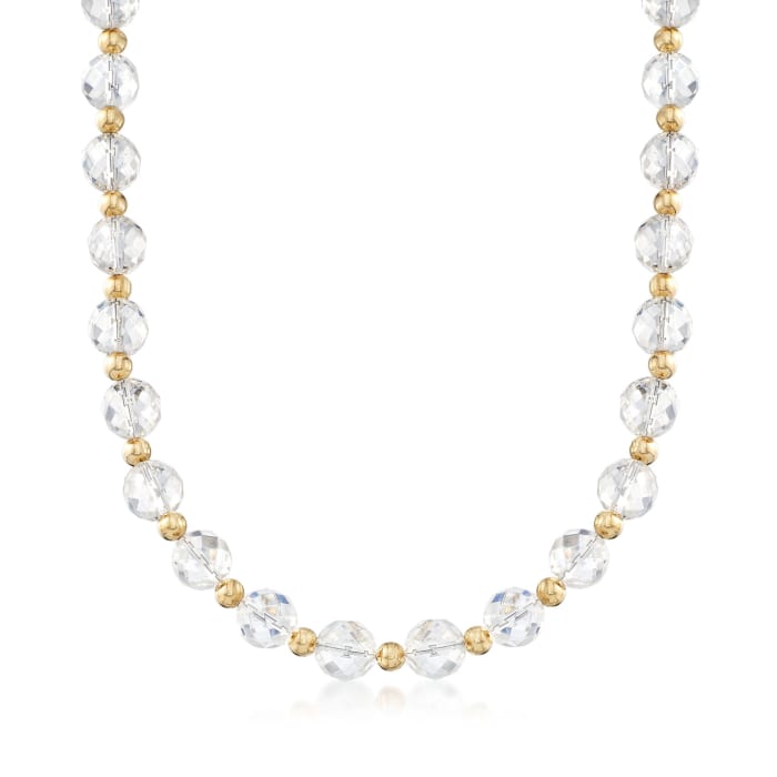 Rock Crystal Bead Necklace with 14kt Yellow Gold