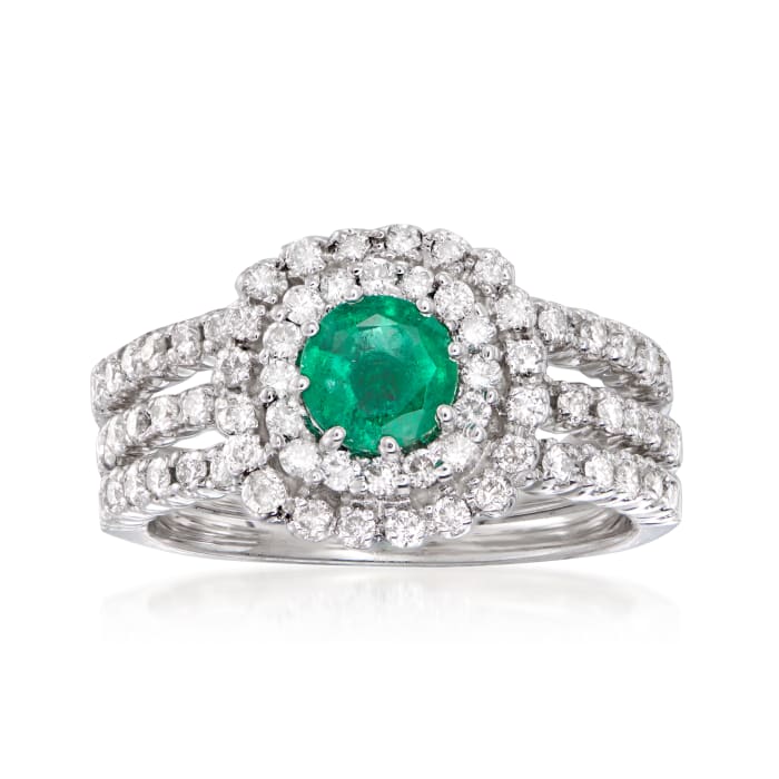 .81 ct. t.w. Diamond and .65 Carat Emerald Ring in 14kt White Gold