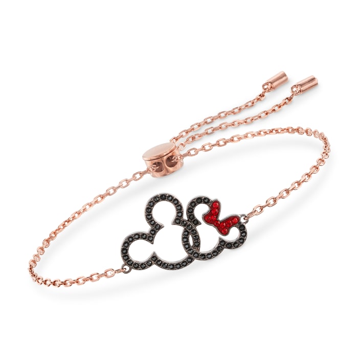 Swarovski Crystal Mickey and Minnie Mouse Bolo Bracelet in Rose Gold-Plated Metal
