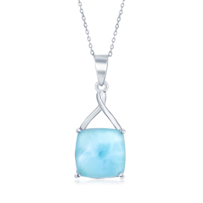 Cabochon Larimar Pendant Necklace in Sterling Silver
