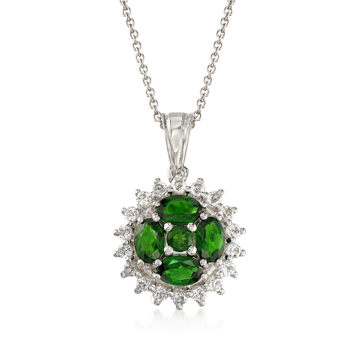 1.70 ct. t.w. Green Chrome Diopside and .80 ct. t.w. White Topaz Pendant Necklace in Sterling Silver