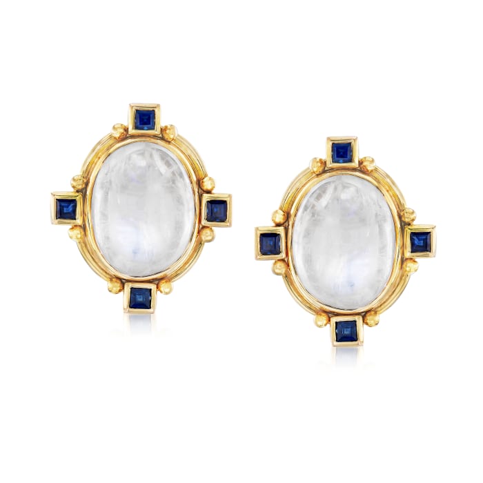 Mazza Moonstone and .96 ct. t.w. Sapphire Earrings in 14kt Yellow Gold