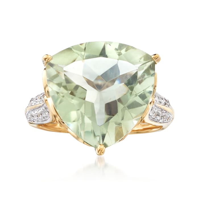 7.50 Carat Prasiolite and .20 ct. t.w. White Topaz Ring in 18kt Gold Over Sterling