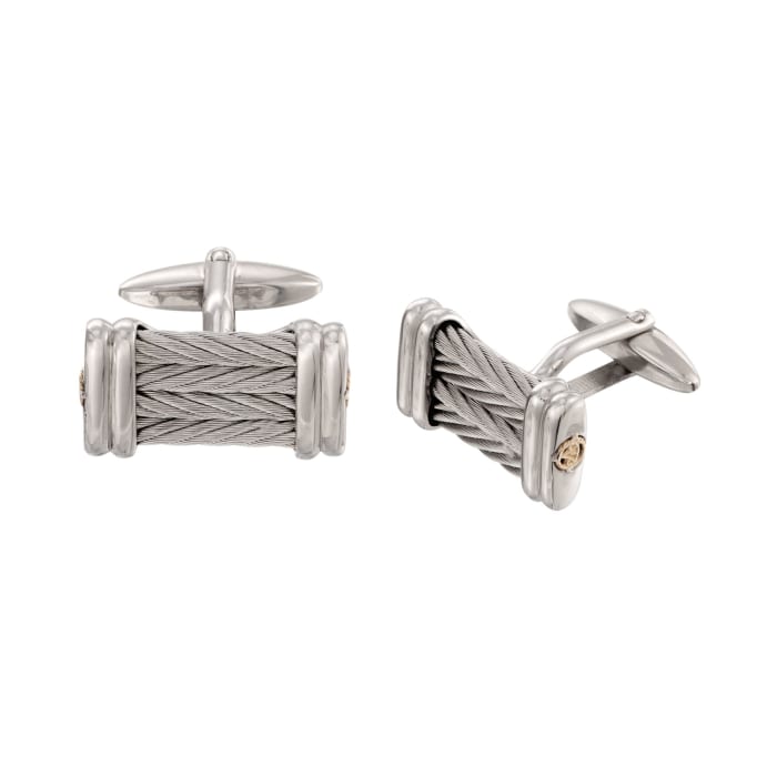 ALOR Men's Stainless Steel Cable Cuff Links with 18kt Yellow Gold