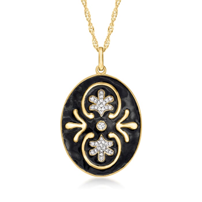 1.00 ct. t.w. White Topaz and Black Enamel Pendant Necklace in 18kt Gold Over Sterling