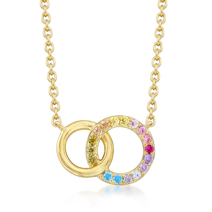 .45 ct. t.w. Multicolored CZ Interlocking Double Circle Necklace in 18kt Gold Over Sterling